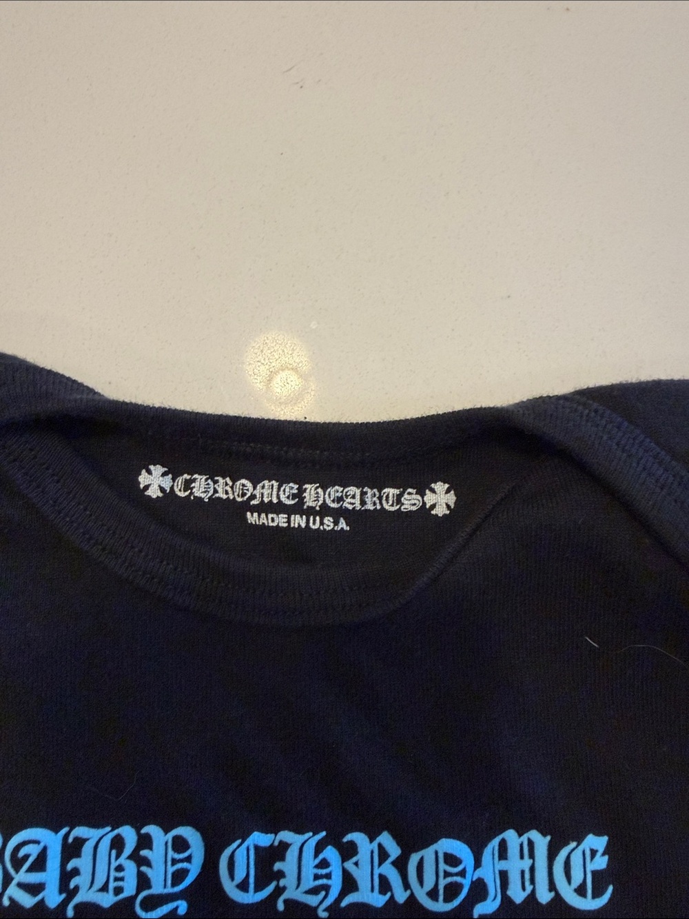 Chrome Hearts Black Tee with Blue "BABY CHROME" Logo - Picture 3 of 3